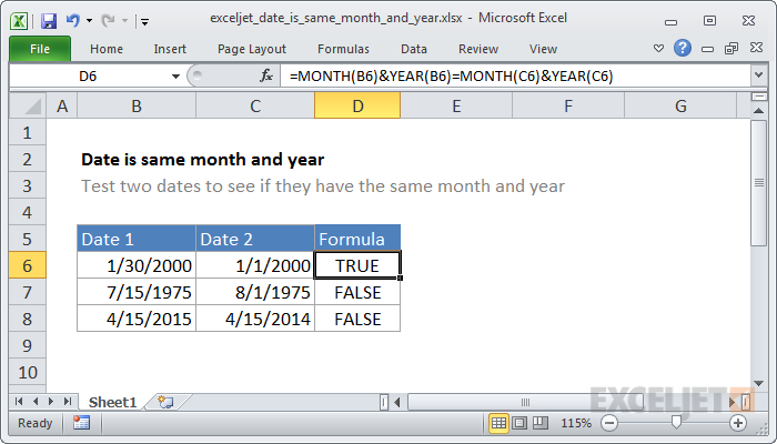 Date is same month and year Excel formula Exceljet